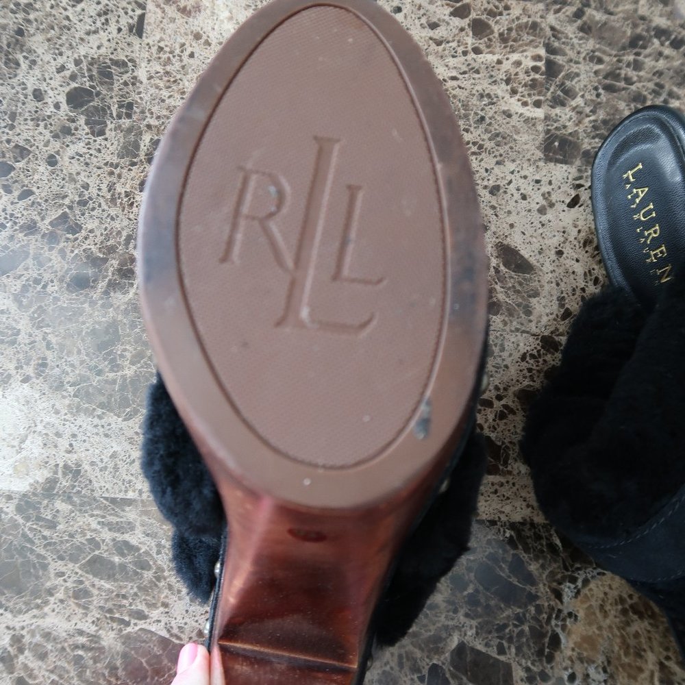 Lauren Ralph Lauren Mule Clog Faux Fur Heel 9.5 - Picture 7 of 14